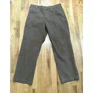 Lee Custom Fit Waistband Flat Front Work Pants Mens 38X32 Straight Leg Brown